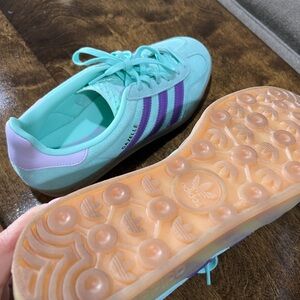 Adidas Gazelle Aqua and Purple Sneakers